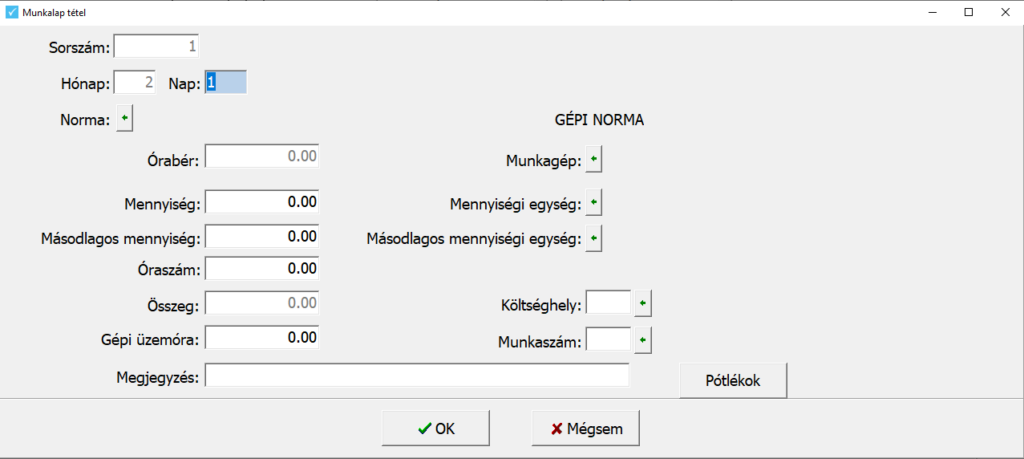 Munkalap tétel