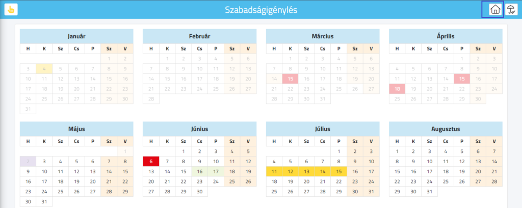 Otthoni munkavégzés megjelenítése a szabadságigénylés felületen