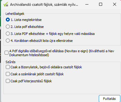 Archiválandó csatolt fájlok