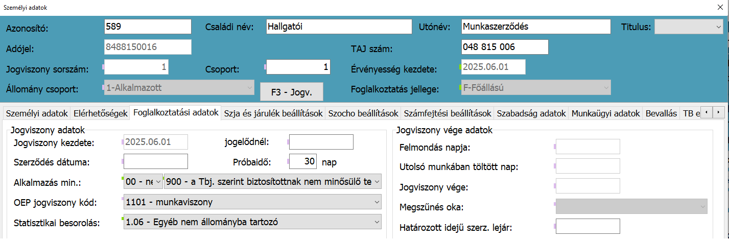 Hallgatói munkaszerződés