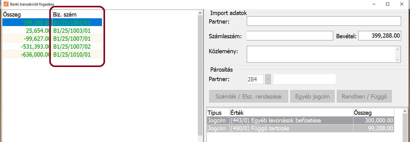 Banki tranzakciók bizonylatszáma