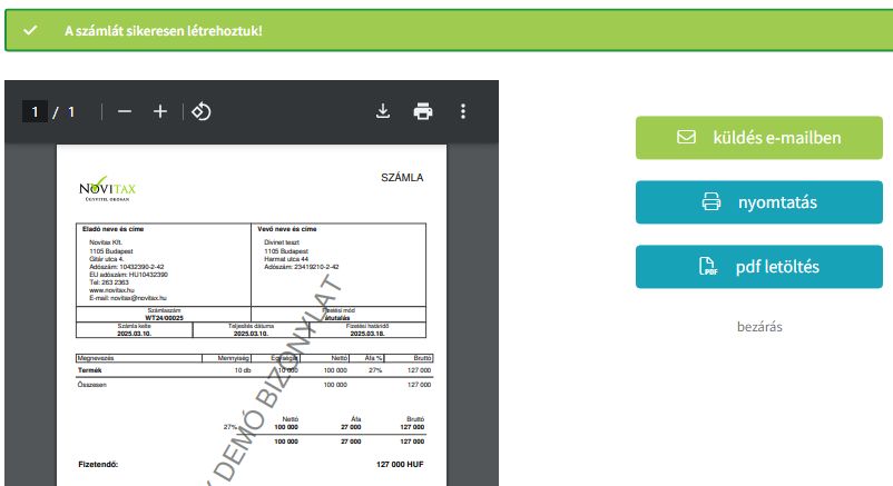 Számla kiállítás után