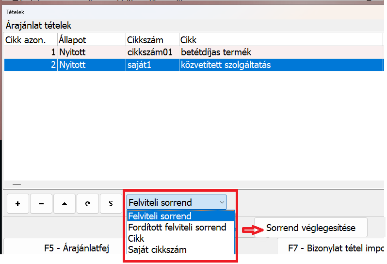 Tétel sorred
