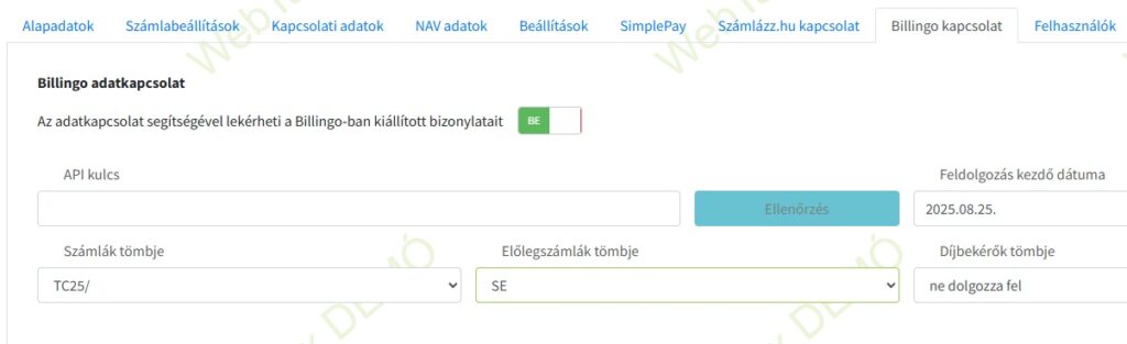 Billingo adatkapcsolat