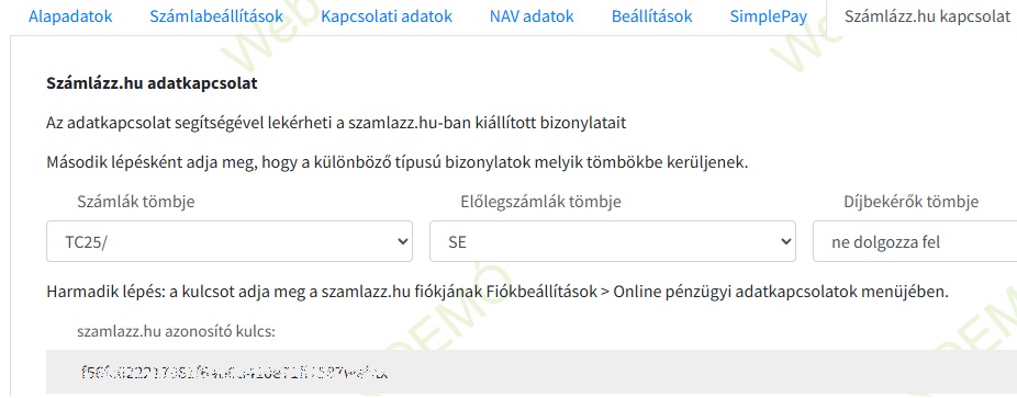 szamlazz.hu beállítások