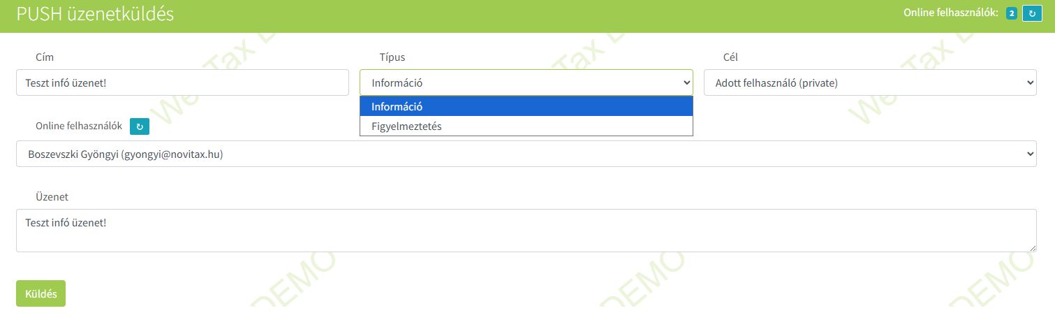 PUSH üzenet küldése
