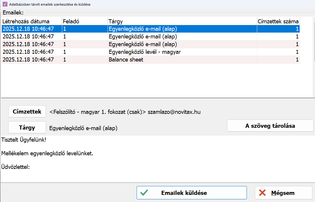 Levelek küldése e-mailbe