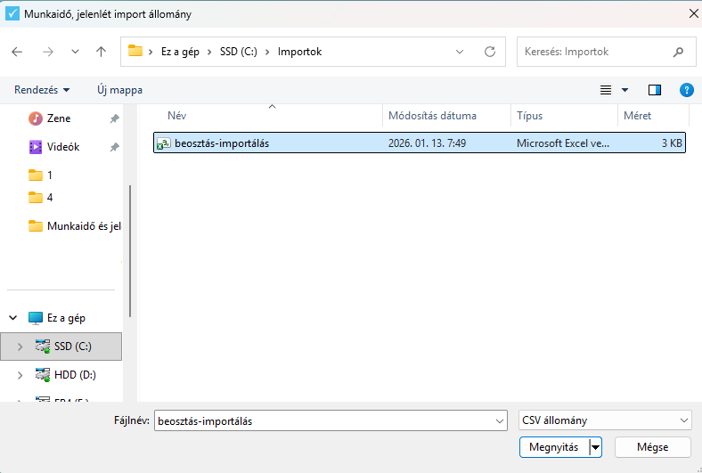 Import fájl kiválasztása
