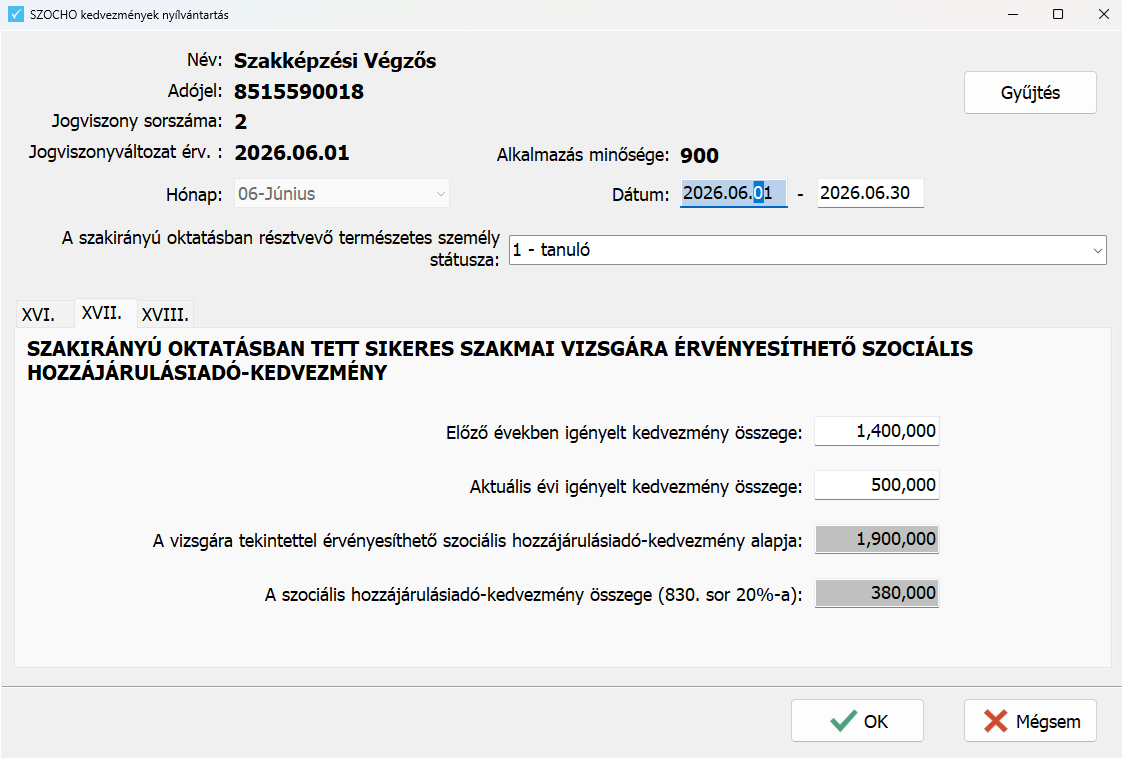 Szocho kedvezmény tételek XVII. blokk
