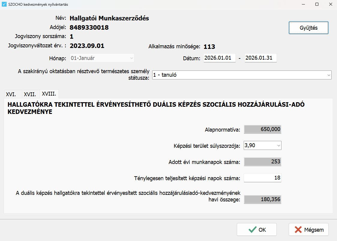 Szocho kedvezmény tételek XVIII. blokk