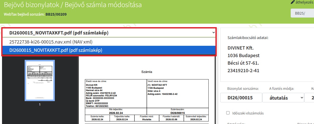 Csatolt fájl megjelenítése