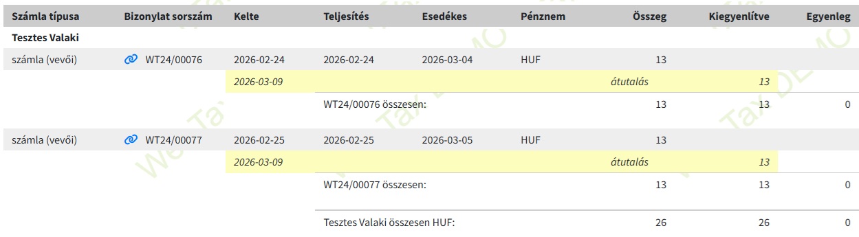 Kiegyenlítés dátumára szűrés