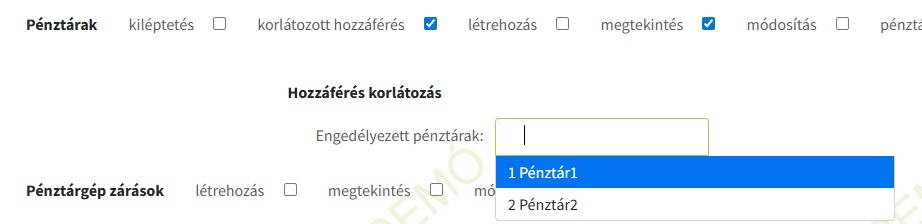 Pénztár jogosultság