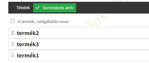 Tétel sorrend szerkesztése