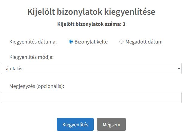 Többes kiegyenlítés adatai