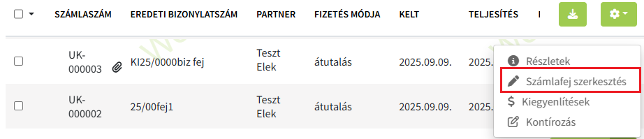 Számlafej törlése