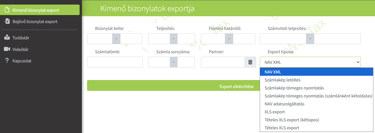 Bizonylat exportok